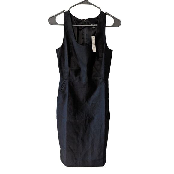 J. Crew Scoopneck Resume Dress in Stretch Linen Blend size 00 Black with pockets - Picture 1 of 9